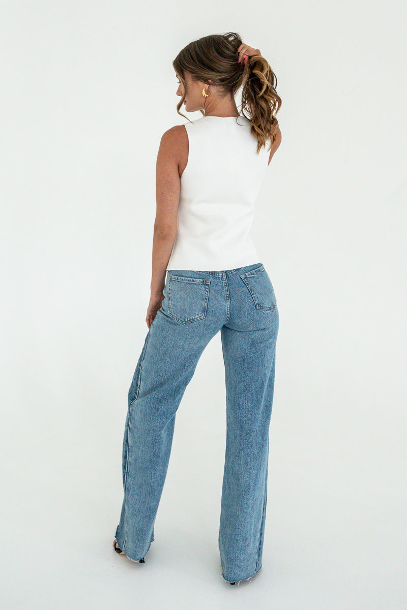 Sleeveless Button Down Knit Vest White