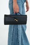 Faux Leather Woven Purse Black