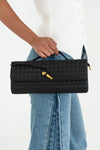 Faux Leather Woven Purse Black