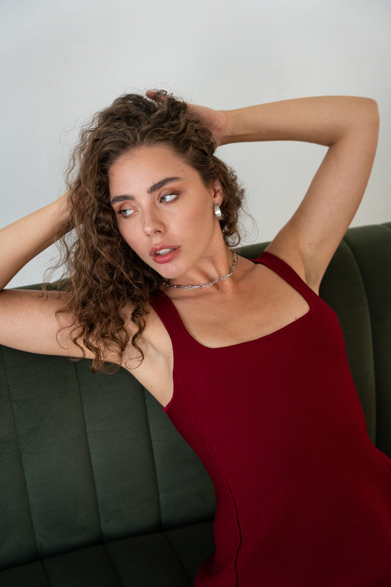 Presley Sleeveless A-Line Knit Mini Dress Burgundy