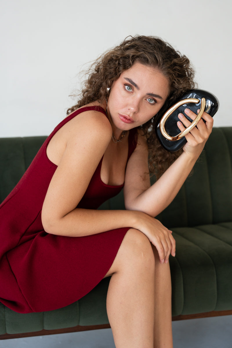 Metal Top Handle Crossbody Black