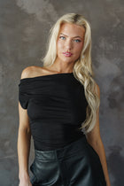 Jana Off The Shoulder Stylish Ruched Top Black