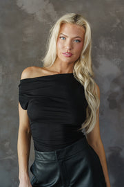 Jana Off The Shoulder Stylish Ruched Top Black