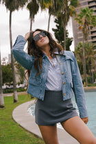 Long Sleeve Scallop Denim Jacket Medium Wash