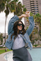 Seraphine Long Sleeve Scallop Denim Jacket Medium Wash