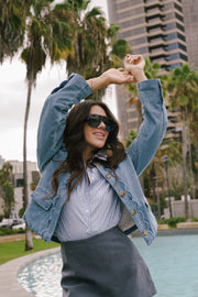 Seraphine Long Sleeve Scallop Denim Jacket Medium Wash