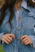 Long Sleeve Scallop Denim Jacket Medium Wash