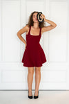 Sleeveless A-Line Knit Mini Dress Burgundy