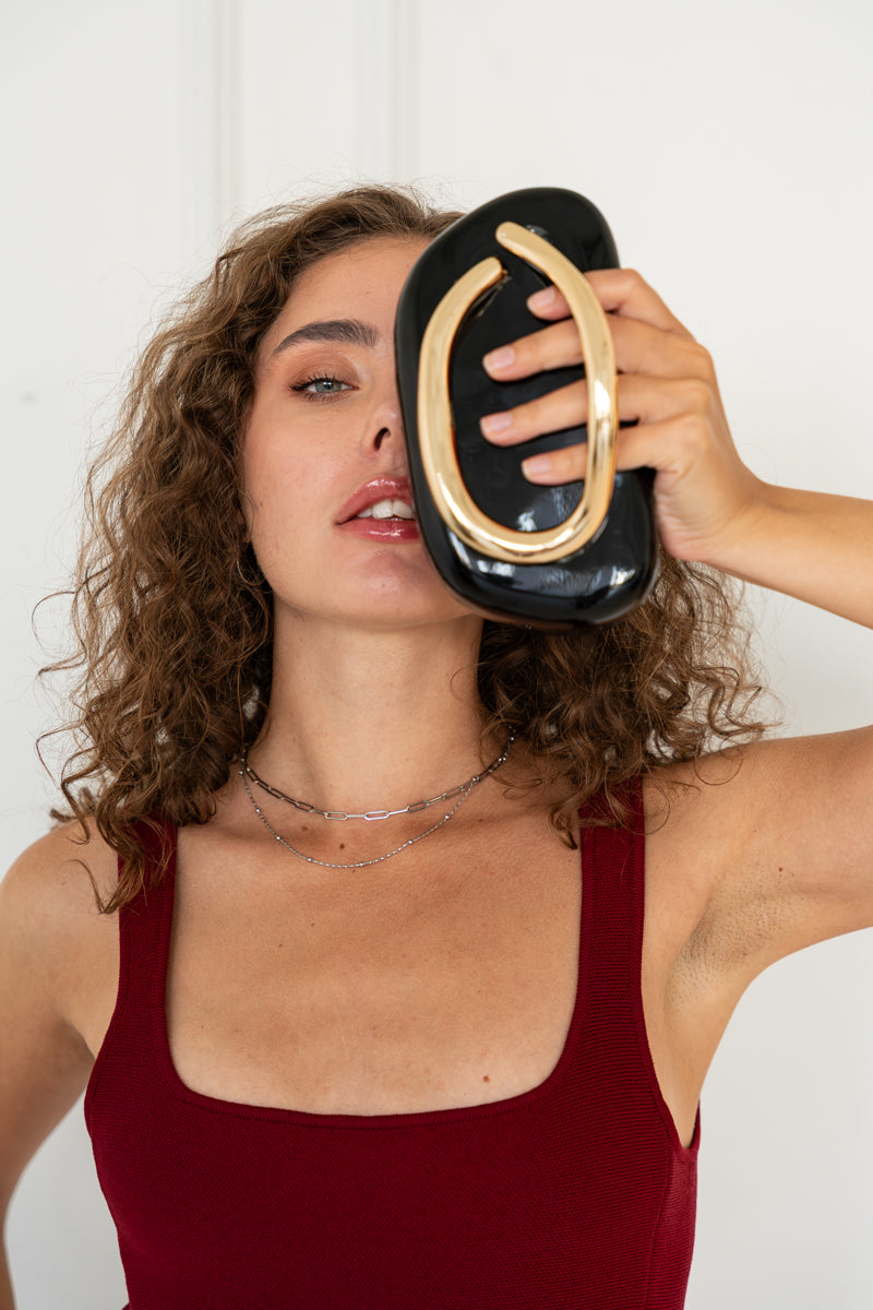 Metal Top Handle Crossbody Black