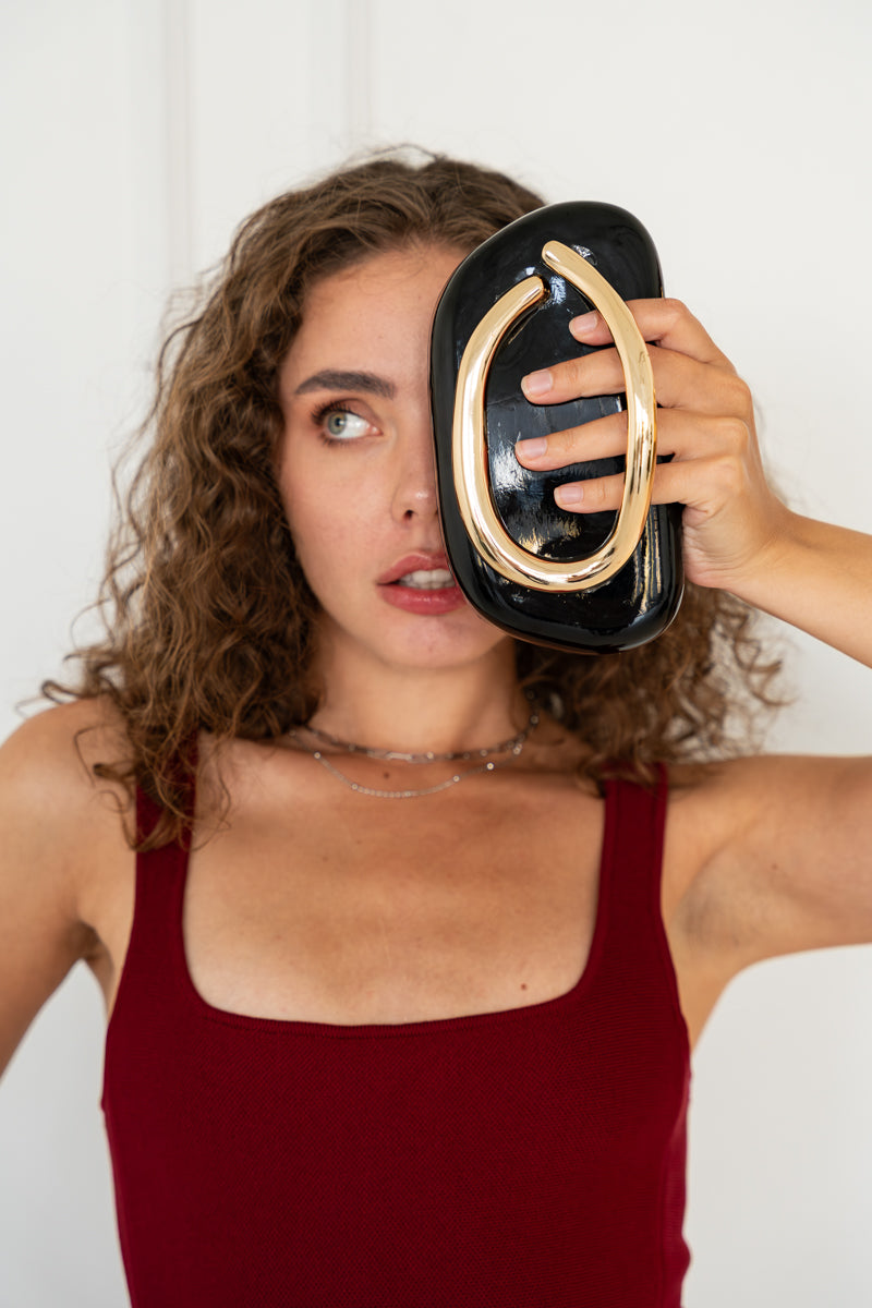 Metal Top Handle Crossbody Black