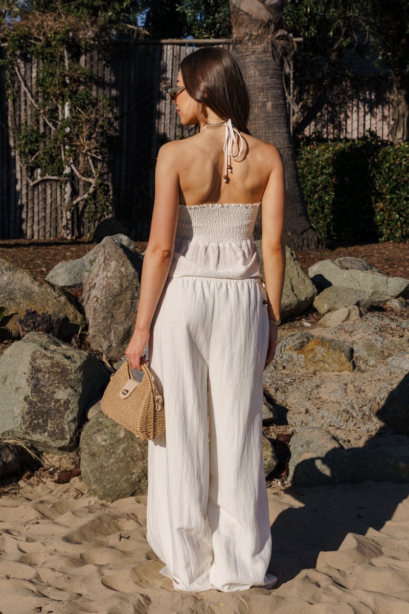 Sleeveless Halter Twist Front Top Oatmeal