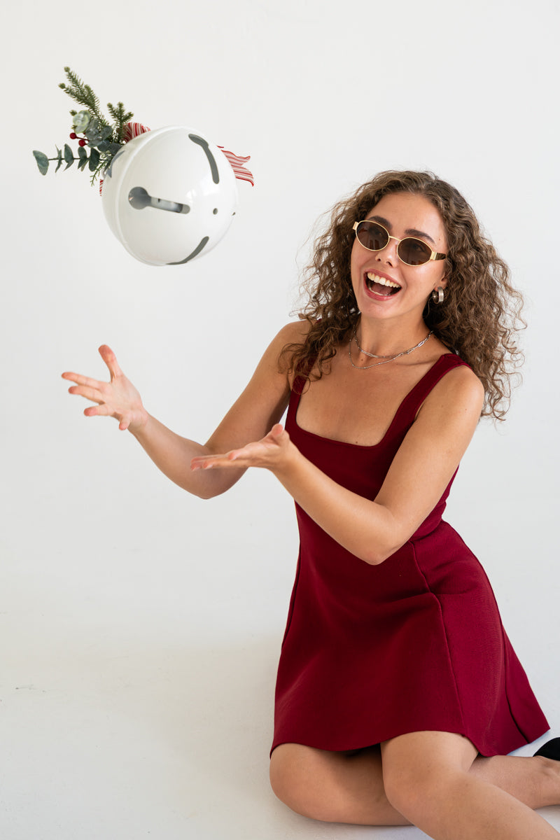 Sleeveless A-Line Knit Mini Dress Burgundy