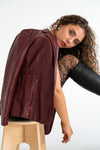 Long Sleeve Vegan Leather Jacket Burgundy