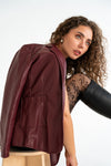 Long Sleeve Vegan Leather Jacket Burgundy