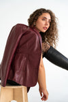 Long Sleeve Vegan Leather Jacket Burgundy