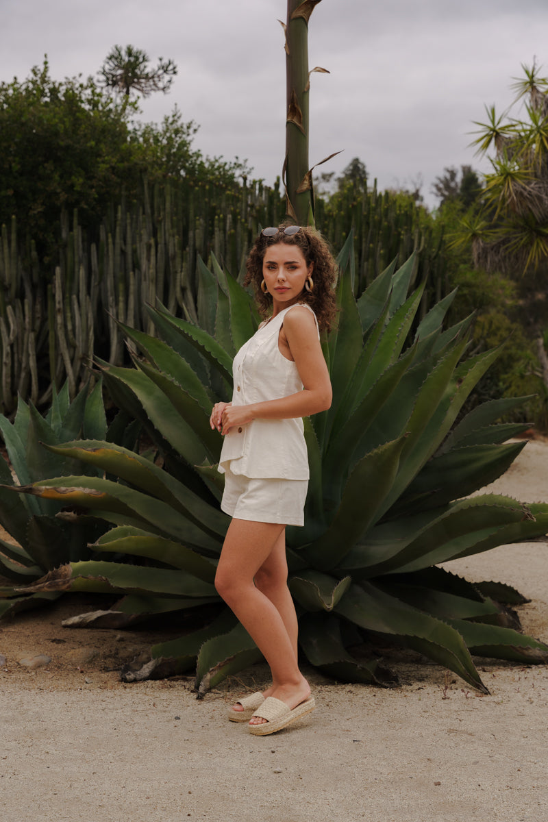 High Waist Woven Shorts White