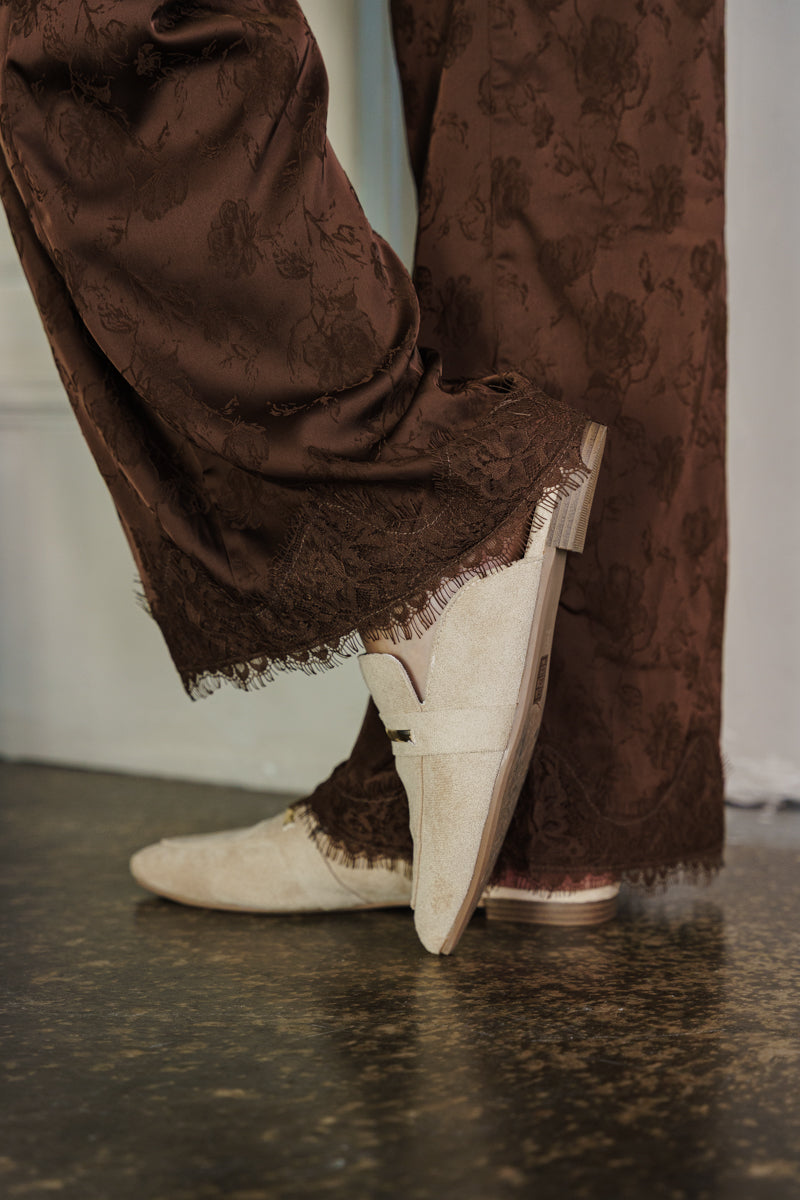 Velina Drawstring Wide Leg Satin Pants Brown