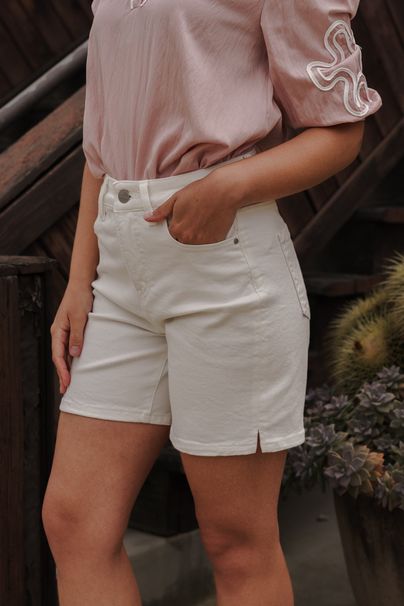High Rise Denim Shorts White