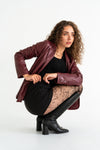 Long Sleeve Vegan Leather Jacket Burgundy