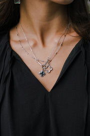 Tilly Double Layered Clover Pendant Necklace Silver