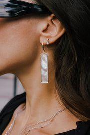 Destiny Rectangle Dangle Drop Abalone Shell Earrings Silver