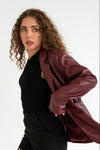 Long Sleeve Vegan Leather Jacket Burgundy