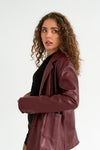 Long Sleeve Vegan Leather Jacket Burgundy