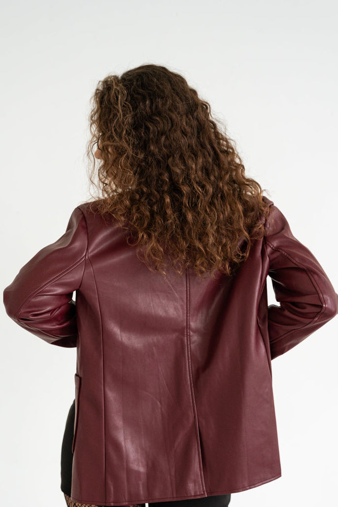 Long Sleeve Vegan Leather Jacket Burgundy