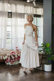 Maxine Sleeveless Sun Kissed Cutwork Lace Maxi Dress Natural