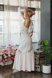 Maxine Sleeveless Sun Kissed Cutwork Lace Maxi Dress Natural