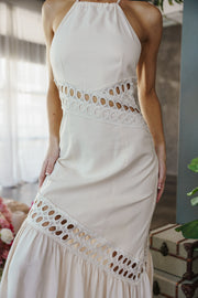 Maxine Sleeveless Sun Kissed Cutwork Lace Maxi Dress Natural