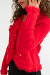  Long Sleeve Button Down Frayed Cardigan Red