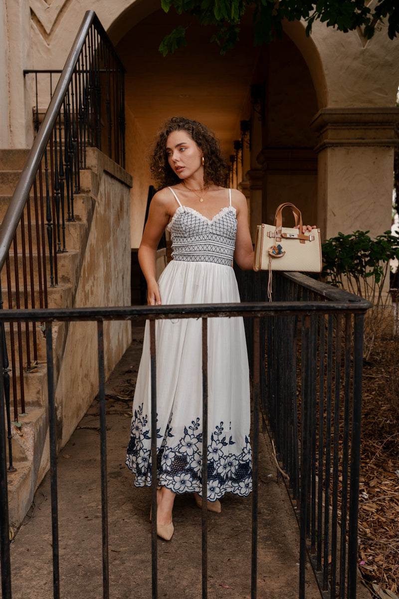 Primrose Sleeveless Smocked Embroidered Floral Midi Dress Blue Miss Match Group Inc. Primrose Sleeveless Smocked Embroidered Floral Midi Dress Blue Miss Match Group Inc.