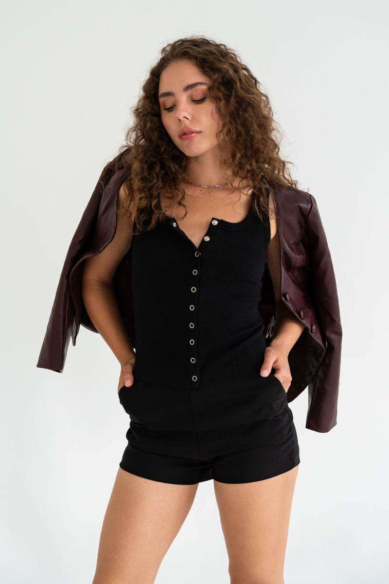 Long Sleeve Vegan Leather Jacket Plum