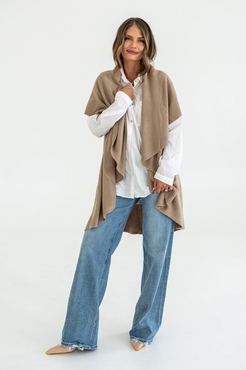 Sleeveless Open Front Cardigan Brown