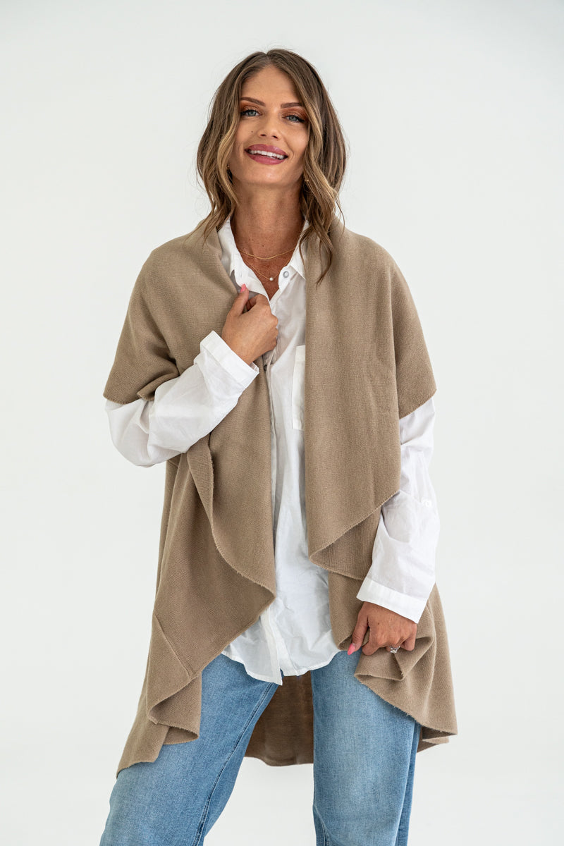 Sleeveless Open Front Cardigan Brown
