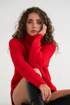 Long Sleeve Turtleneck Knit Sweater Red