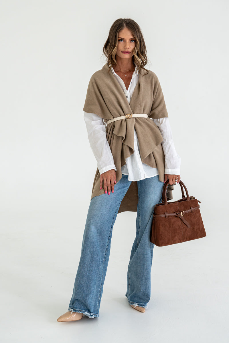 Sleeveless Open Front Cardigan Brown