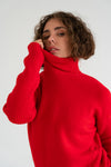 Long Sleeve Turtleneck Knit Sweater Red
