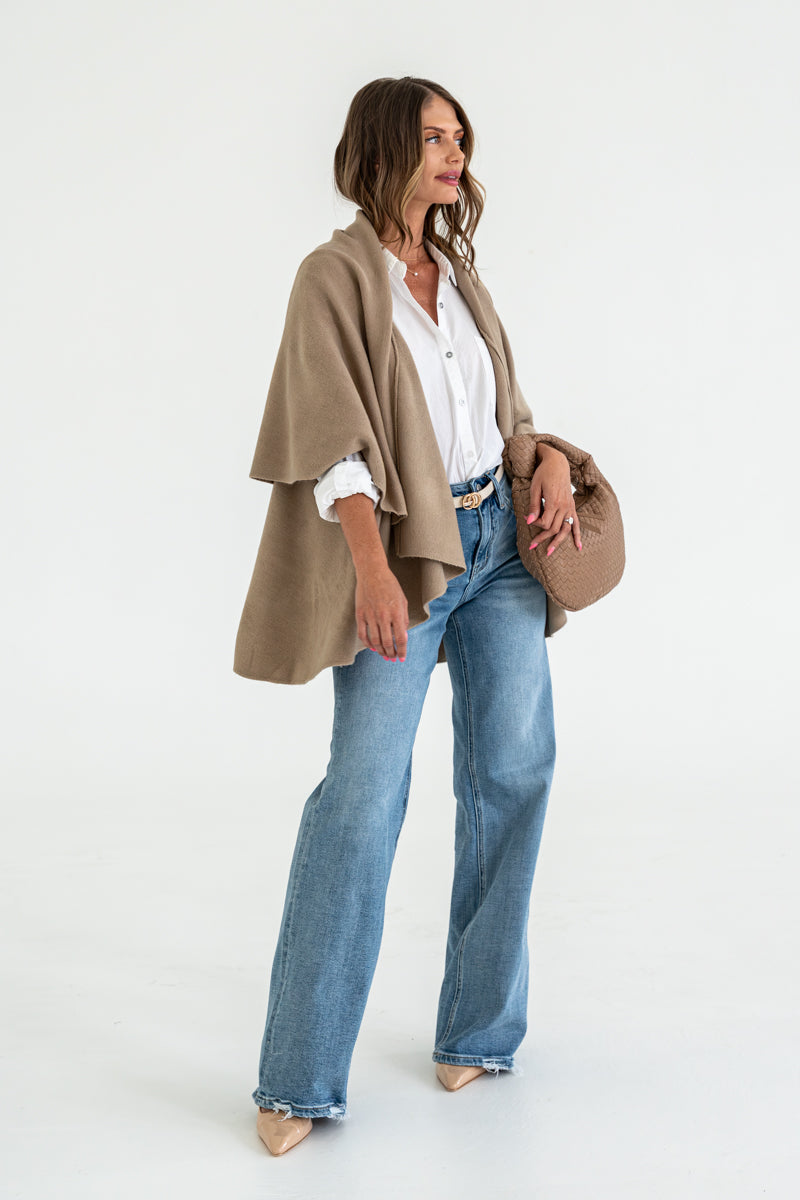 Sleeveless Open Front Cardigan Brown