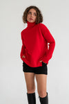 Long Sleeve Turtleneck Knit Sweater Red
