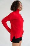 Long Sleeve Turtleneck Knit Sweater Red