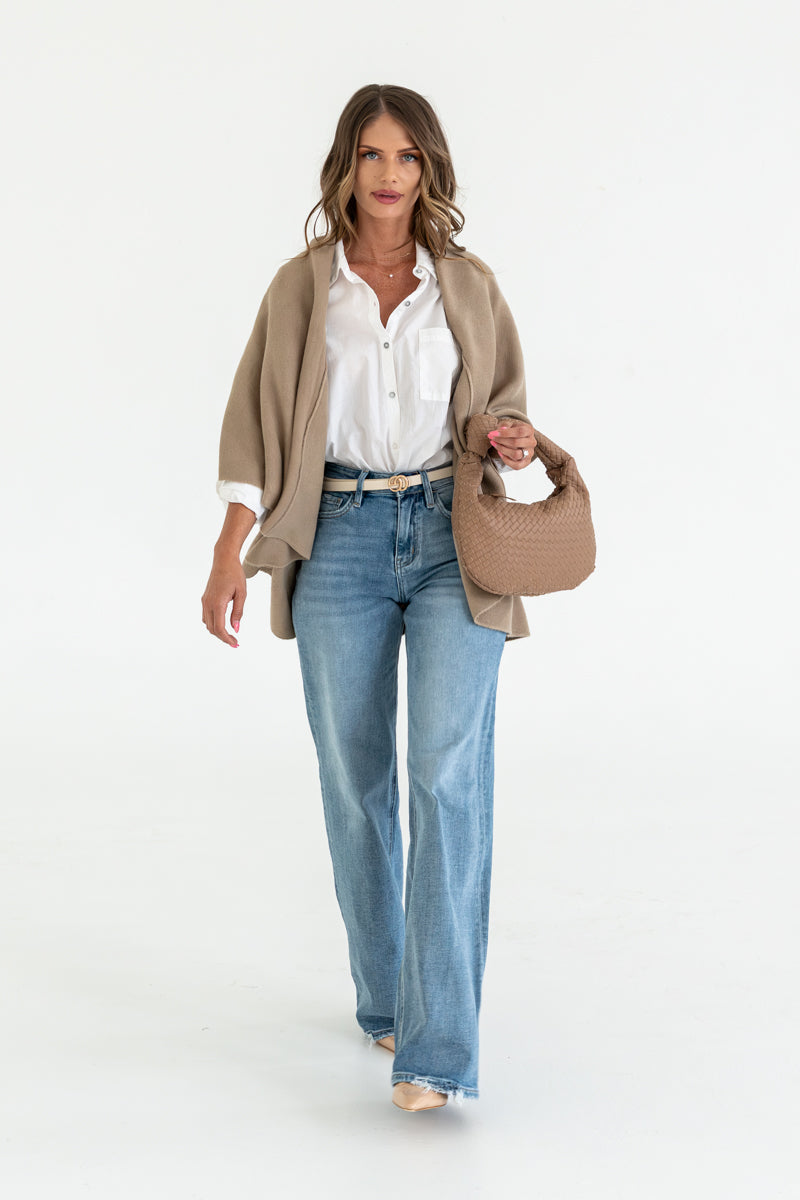 Woven Studded Handbag Brown