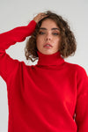 Long Sleeve Turtleneck Knit Sweater Red