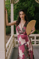 Sleeveless Waist Tie Floral Print Maxi Dress Burgundy