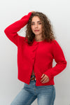 Long Sleeve Button Down Flower Patch Cardigan Red