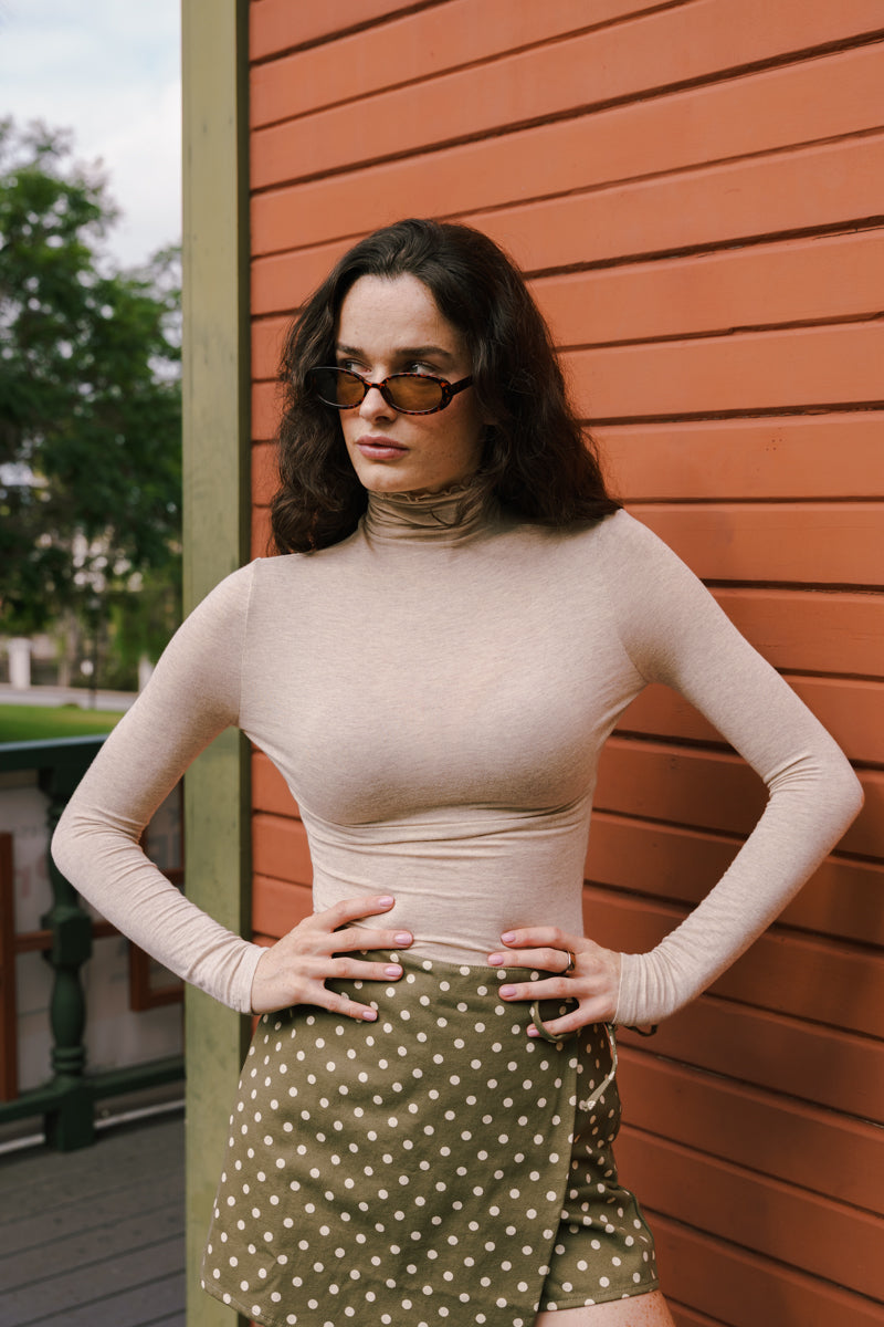 Long Sleeve Mock Neck Knit Top Oatmeal