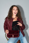 Shoulder Bag Faux Fur Purse Burgundy