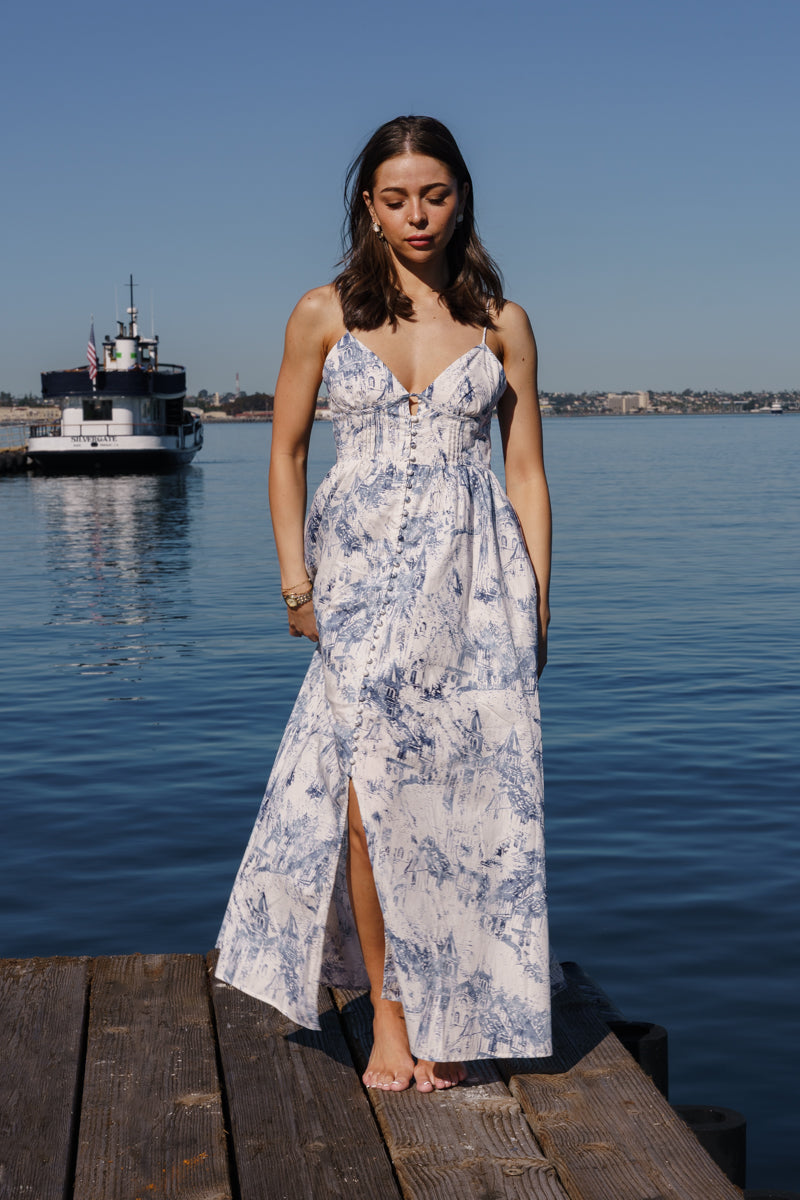 Sema Sleeveless Button Down Floral Print Maxi Dress Blue Small Sema Sleeveless Button Down Floral Print Maxi Dress Blue Small