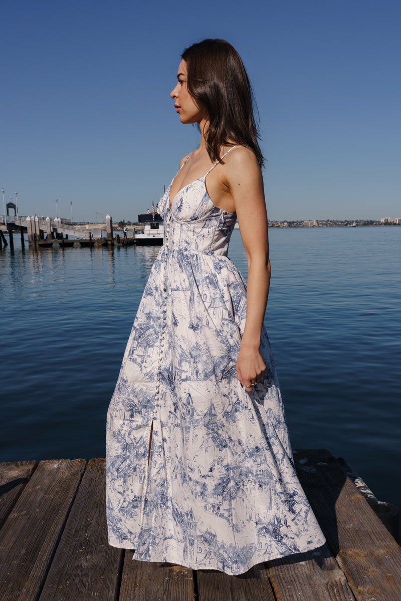 Sema Sleeveless Button Down Floral Print Maxi Dress Blue SMALL Sema Sleeveless Button Down Floral Print Maxi Dress Blue SMALL